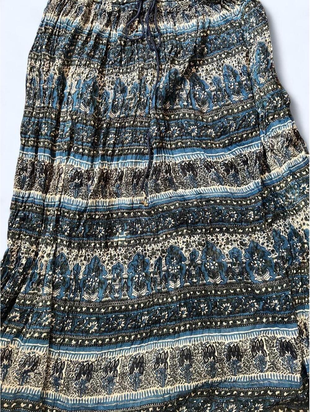 Vintage Y2K Blue Boho Indian Cotton Adjustable Drawstring Maxi Skirt One Size 💙 - Picture 5 of 8